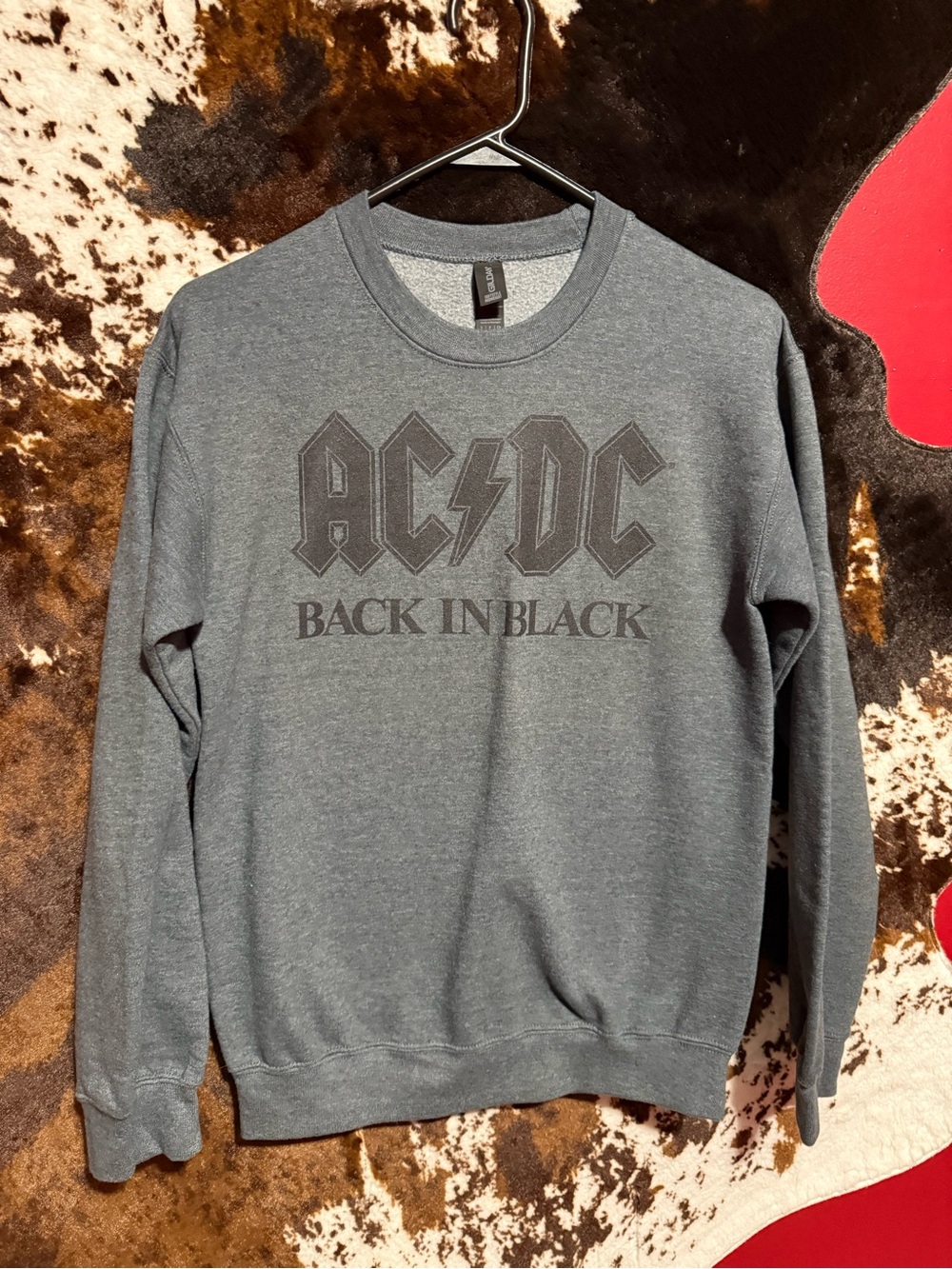 Gildan Grey AC/DC "Back In Black" Crewneck Sweatshirt
